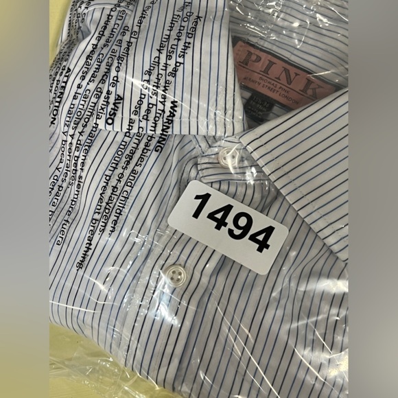 Thomas Pink 15.5-36 Savile Row French Cuff Navy Stripe Spread Collar Shirt EUC - Picture 12 of 12